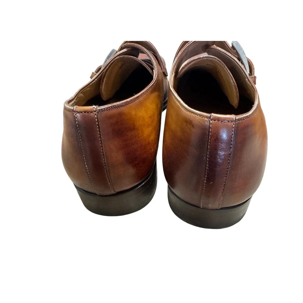 Magnanni Mens Cognac Leather Single Monk Strap Cap Toe Dress Shoes Size 13 Spain